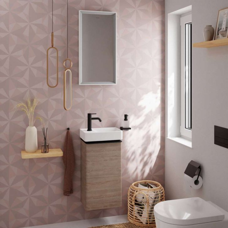 Hansgrohe Xelu Q - Umývadlová skrinka, 63x34x27 cm, 1 dvierka, pánty vpravo, prírodný dub/matná čierna 54017670