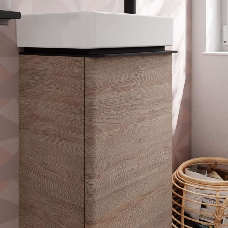 Hansgrohe Xelu Q - Umývadlová skrinka, 63x34x27 cm, 1 dvierka, pánty vpravo, prírodný dub/matná čierna 54017670
