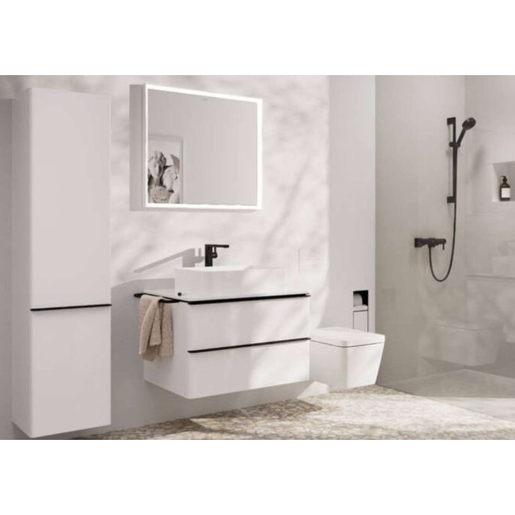 Hansgrohe Xelu Q - Vysoká skrinka 40x165x35 cm, 2 dvierka, pánty vľavo, lesklá biela/matná čierna 54135670