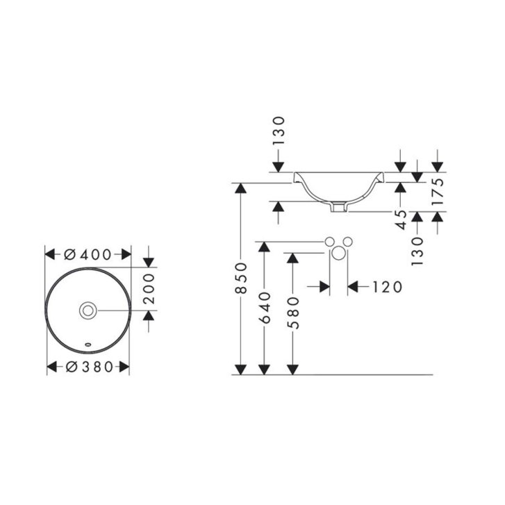 Hansgrohe Xuniva S - Umývadielko, priemer 40 cm, s prepadom, bez otvoru na batériu, biela 60155450