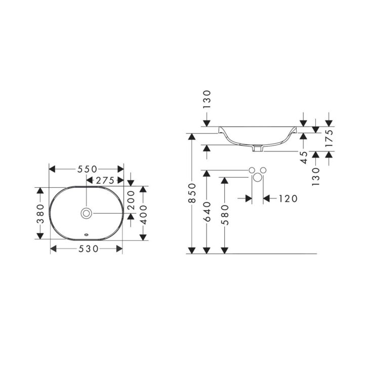 Hansgrohe Xuniva U - Umývadlo, 55x40 cm, s prepadom, bez otvoru na batériu, biela 60157450