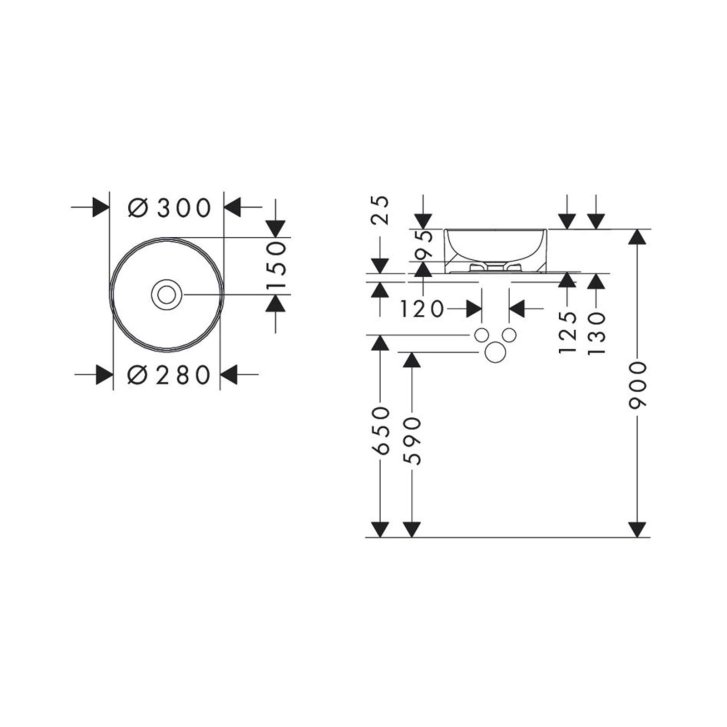 Hansgrohe Xuniva S - Umývadielko na dosku, priemer 30 cm, bez prepadu, biela 60163450