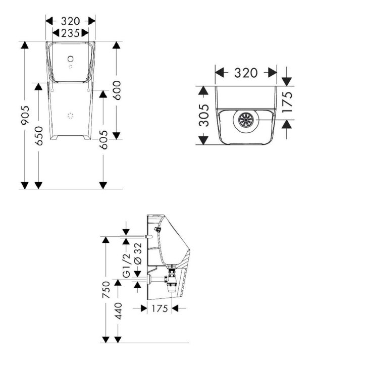 Hansgrohe EluPura Original Q - Pisoár, zadný prívod vody, SmartClean, biela 61183450