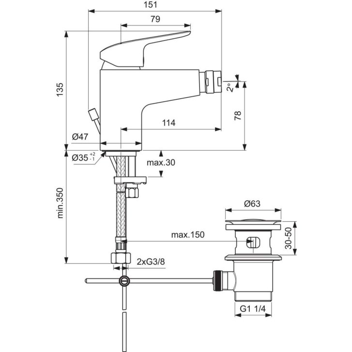 Ideal Standard CeraFlex - Bidetová batéria s výpustom, chróm B1718AA