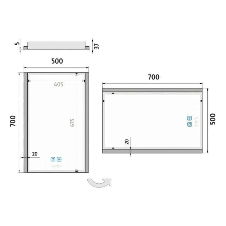 Nimco - Zrkadlo s LED osvetlením, 50x70 cm, dotykový senzor, hliník ZP 11001VX