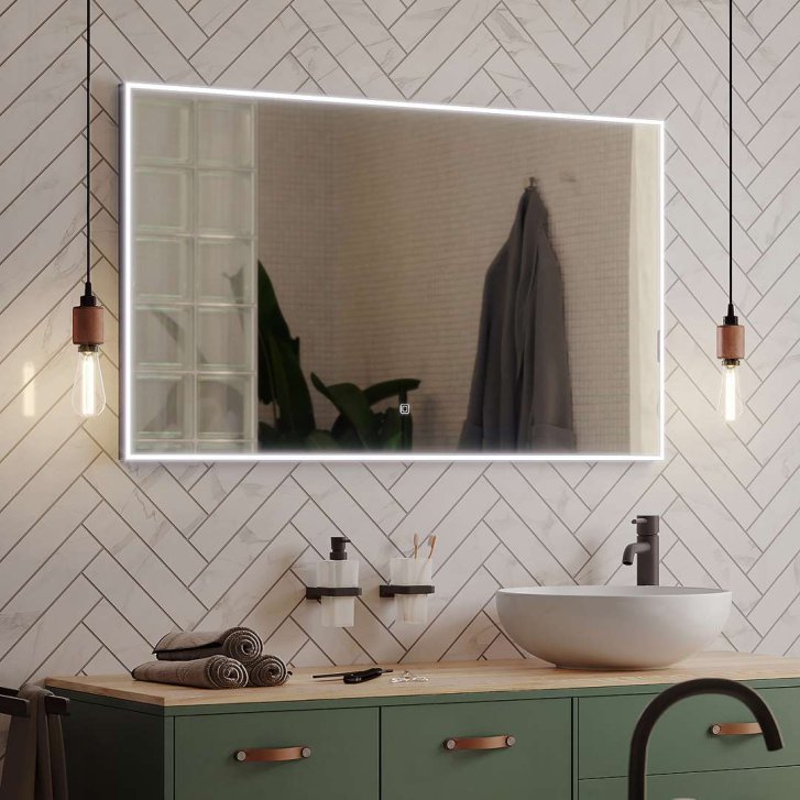 Nimco - Zrkadlo s LED osvetlením, 80x70 cm, dotykový senzor, matná čierna ZPC 13003VX-90