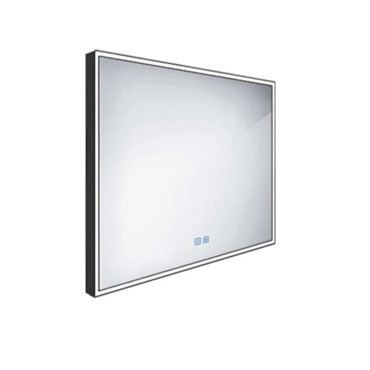 Nimco - Zrkadlo s LED osvetlením, 80x70 cm, dotykový senzor, matná čierna ZPC 13003VX-90