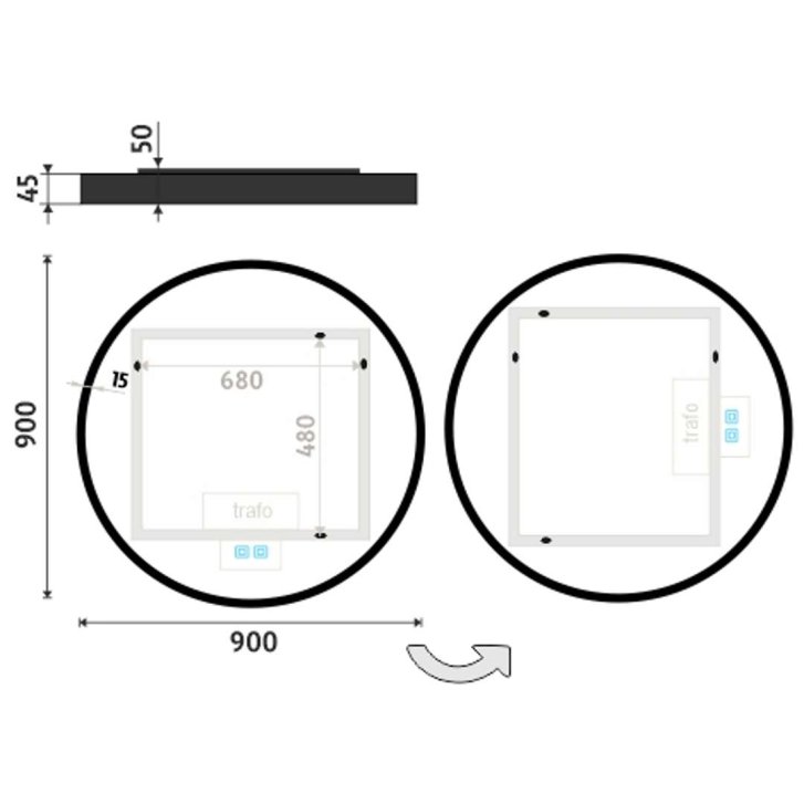 Nimco - Zrkadlo s LED s osvetlením, priemer 90 cm, dotykový senzor, čierna ZPC 31003RVX-90