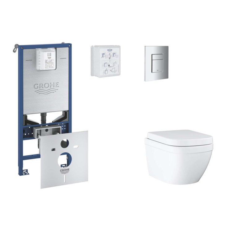 Grohe Rapid SLX - Set predstenovej inštalácie, klozetu, dosky SoftClose a tlačidla Skate Cosmopolitan, Triple Vortex, chróm SANI11BB2104