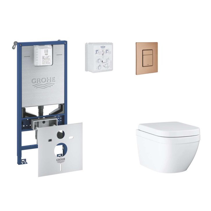 Grohe Rapid SLX - Set predstenovej inštalácie, klozetu, dosky SoftClose a tlačidla Skate Cosmopolitan, Triple Vortex, kefovaný Warm Sunset SANI11BB4108