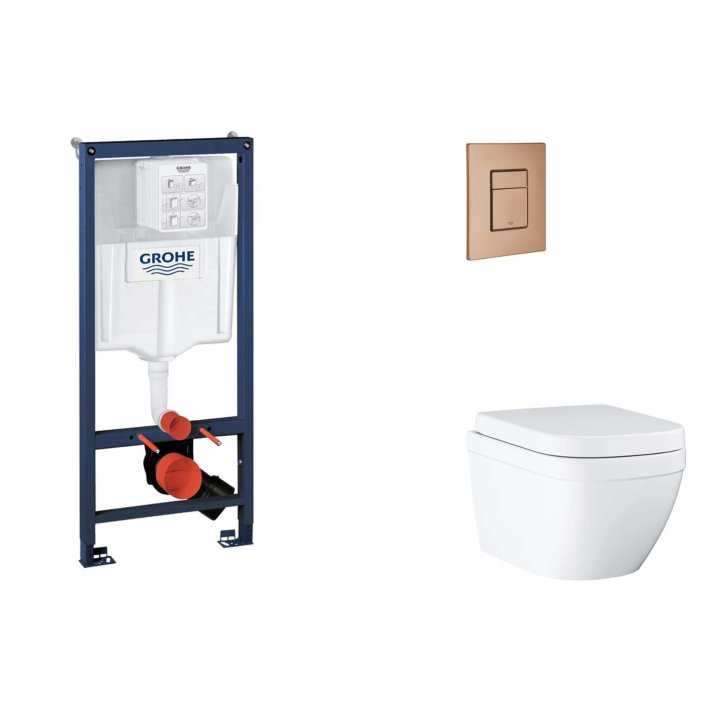 Grohe Rapid SL - Set predstenovej inštalácie, klozetu, dosky SoftClose a tlačidla Skate Cosmopolitan, Triple Vortex, kefovaný Warm Sunset SANI11BB4128