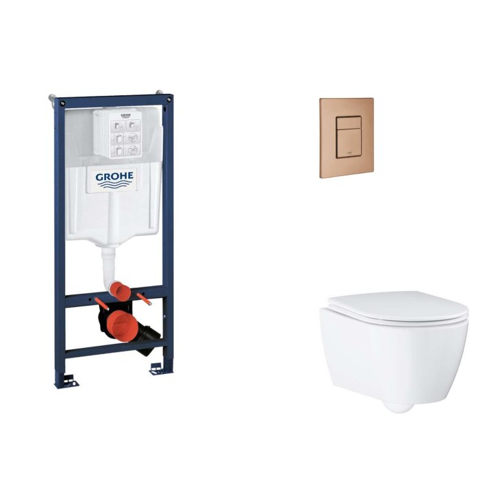 Grohe Rapid SL - Set predstenovej inštalácie, klozetu, dosky SoftClose a tlačidla Skate Cosmopolitan, kefovaný Warm Sunset SANI11BB4138