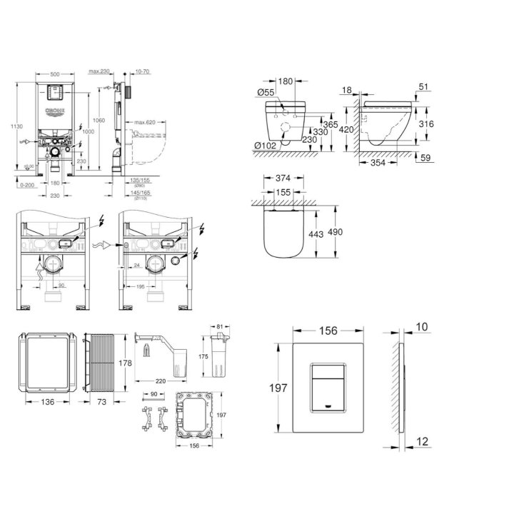 Grohe Rapid SLX - Set predstenovej inštalácie, klozetu, dosky SoftClose, tlačidla Skate Cosmopolitan a súpravy na vhadzovanie tabliet, Triple Vortex, matný chróm SANI11BB2128