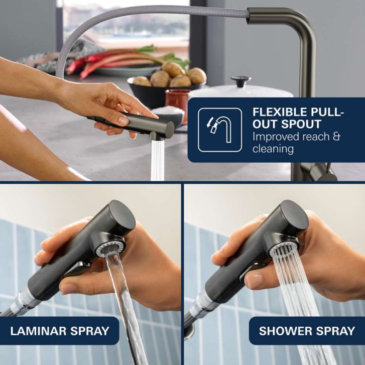Grohe Essence - Páková drezová batéria s výsuvnou spŕškou, kefovaný tmavý grafit 30270AL0