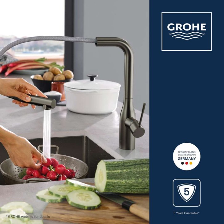 Grohe Essence - Páková drezová batéria s výsuvnou spŕškou, kefovaný tmavý grafit 30270AL0