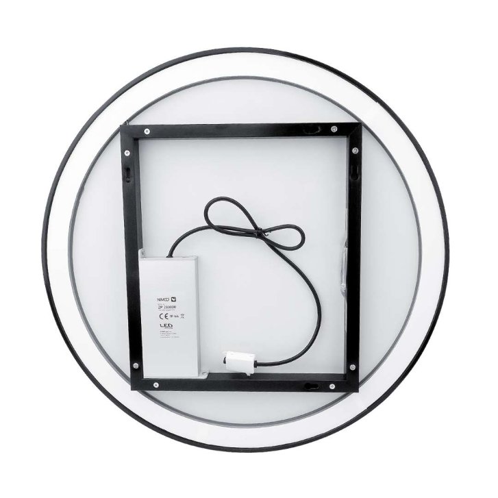 Nimco - Zrkadlo s LED osvetlením, priemer 70 cm, dotykový senzor, matná čierna ZPC 28001RVX-90