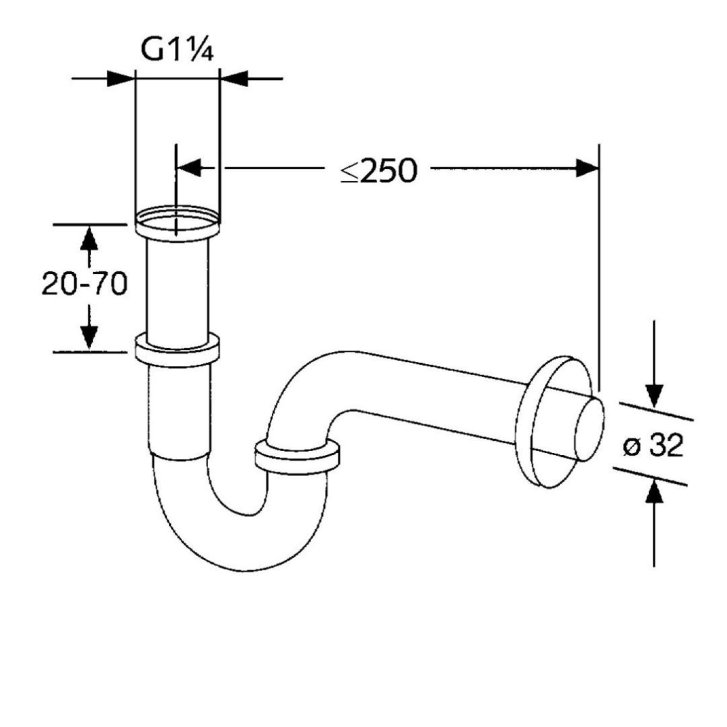 Kludi - Rúrkový sifón, štandardný model 1 1/4, chróm 1025005-00