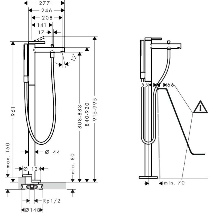Hansgrohe Zesis S - Vaňová batéria do podlahy, chróm 74445000