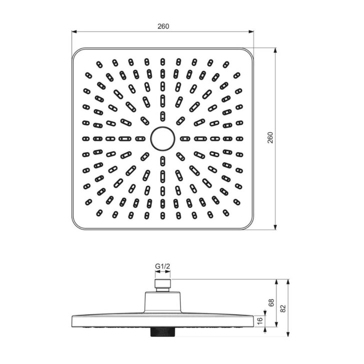 Ideal Standard ALU+ - Hlavová sprcha, 26x26 cm, 2 prúdy, chróm BE223AA
