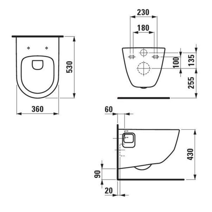 Laufen Pro - Závesné WC, 530x360 mm, Rimless, biela H8209640000001