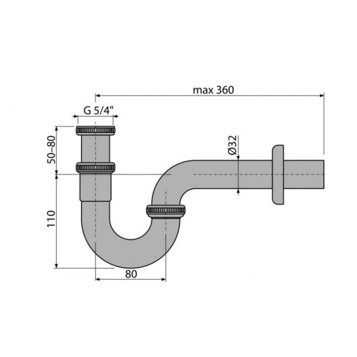 Alca - Sifón umývadlový, priemer 32 mm s prevlečnou maticou, kov A432
