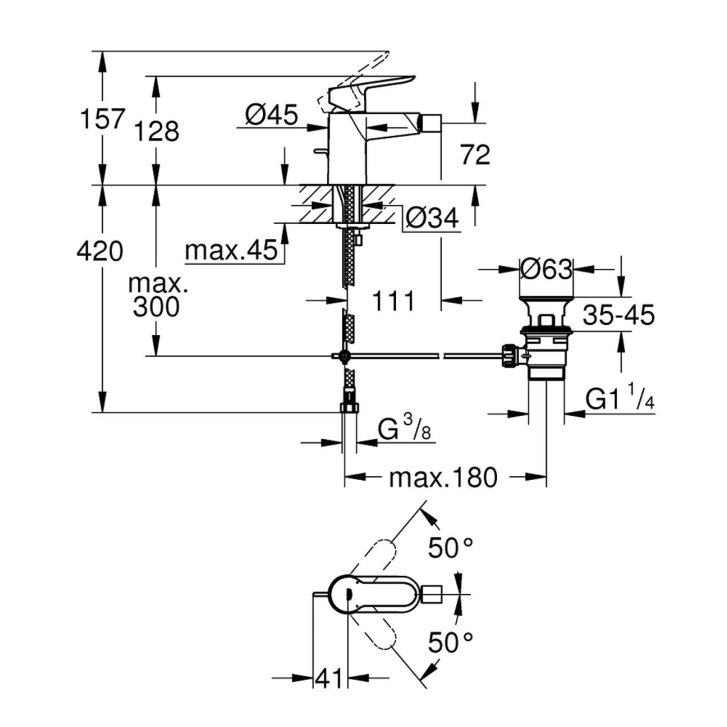 Grohe BauEdge - Bidetová batéria s výpustom, chróm 23331000