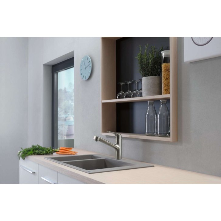 Hansgrohe Focus M42 - Drezová batéria M427-H150 s výsuvnou spŕškou, vzhľad nehrdzavejúcej ocele 71814800