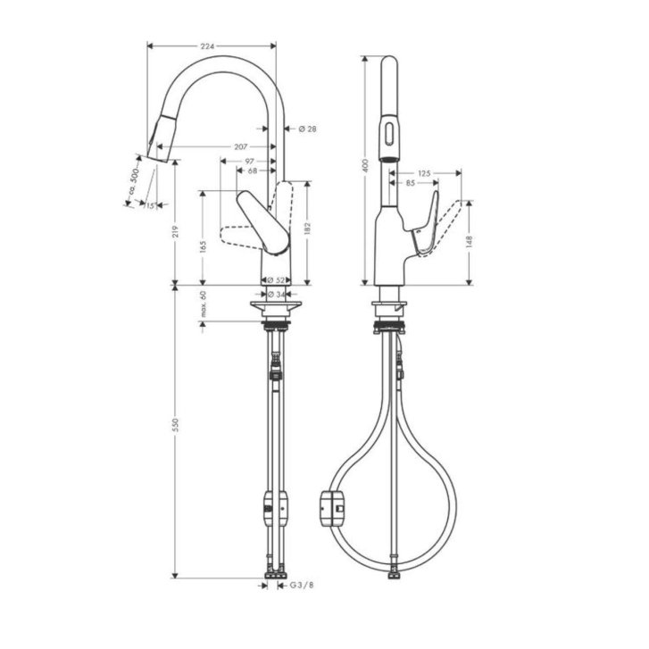 Hansgrohe Focus M42 - Drezová batéria M429-H220 s výsuvnou spŕškou, chróm 71800000