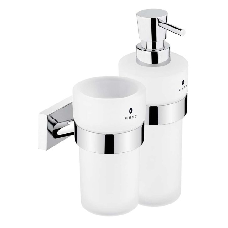 Nimco Keira - Dávkovač mydla a pohárik s držiakom, matné sklo/chróm KE 2205831W-T-26