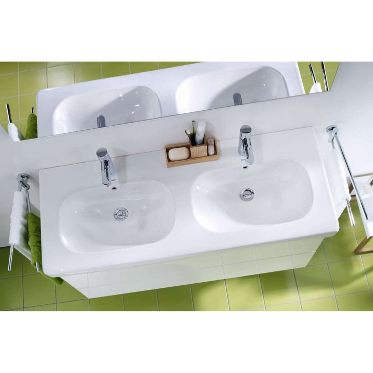 Duravit D-Code - Dvojumývadlo nábytkové, 120x49 cm, s prepadom, s otvorom na batériu, biela 03481200002