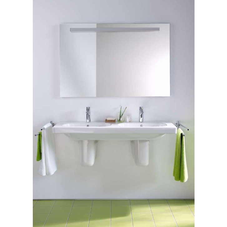 Duravit D-Code - Dvojumývadlo nábytkové, 120x49 cm, s prepadom, s otvorom na batériu, biela 03481200002