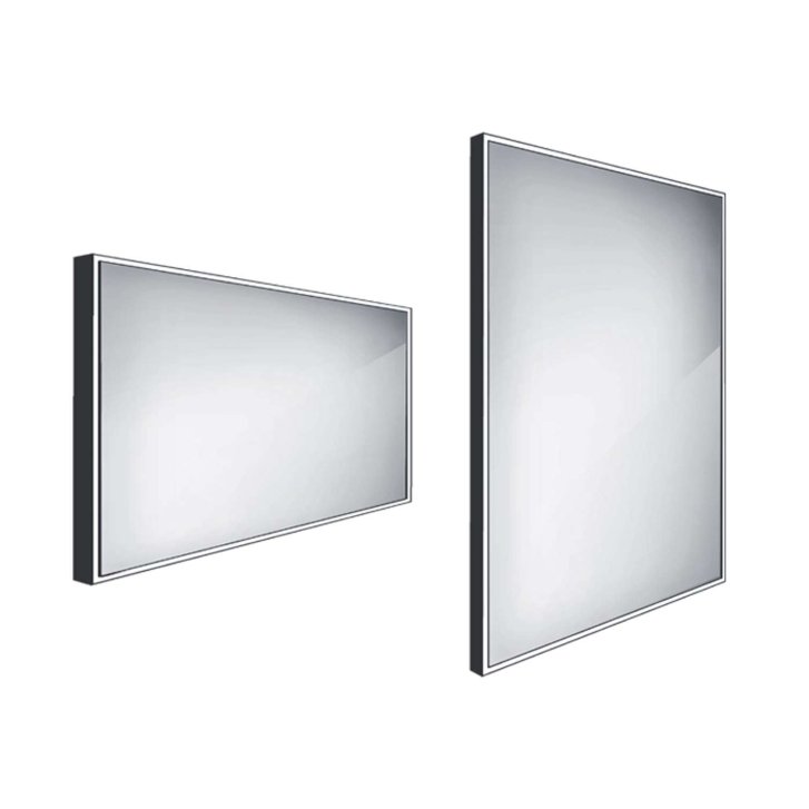 Nimco - Zrkadlo s LED s osvetlením, 120x70 cm, hliník/čierna ZPC 13006-90