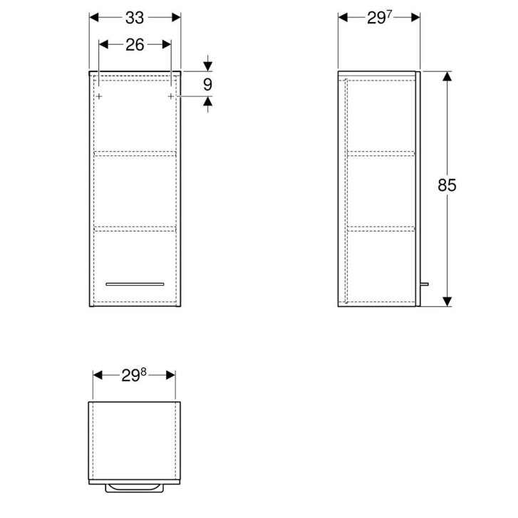 Geberit Selnova Square - Bočná horná skrinka 85x33x30 cm, 1 dvierka, lávová mat 501.277.00.1