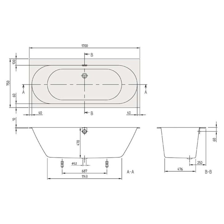 Villeroy & Boch Oberon 2.0 - Vaňa 170x75x47 cm, Quaryl, biela UBQ170OBR2DV-01