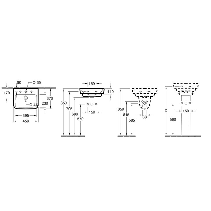 Villeroy & Boch O.novo - Umývadielko 45x37 cm, s prepadom, otvor na batériu, CeramicPlus, alpská biela 434445R1