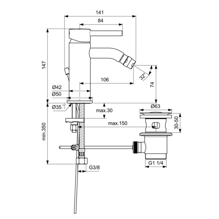 Ideal Standard CeraLine - Bidetová batéria s výpustom, chróm BC197AA
