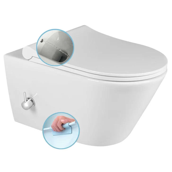 Sapho Avva - Závesné WC s bidetovou spŕškou, Rimless, biela 100315