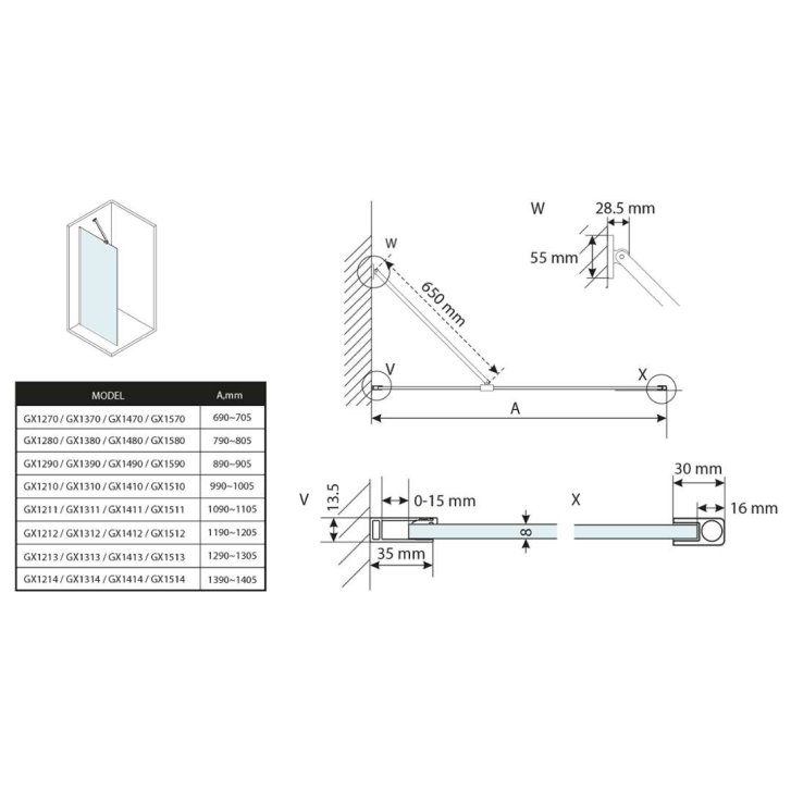 Gelco Vario - Sprchová stena Walk-In, 70 cm, Coated Glass, biela/dymové sklo GX1370GX1015