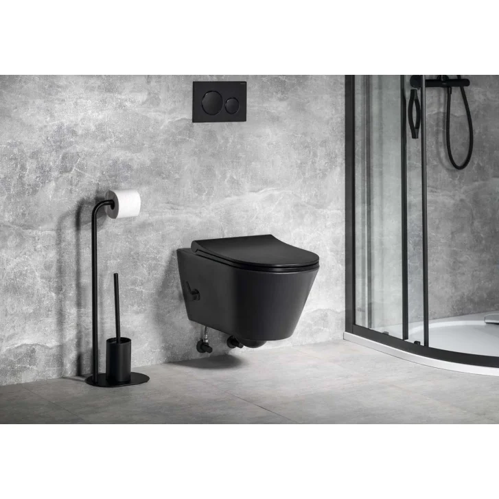 Sapho Avva - Závesné WC s bidetovou spŕškou, Rimless, matná čierna 100315-110