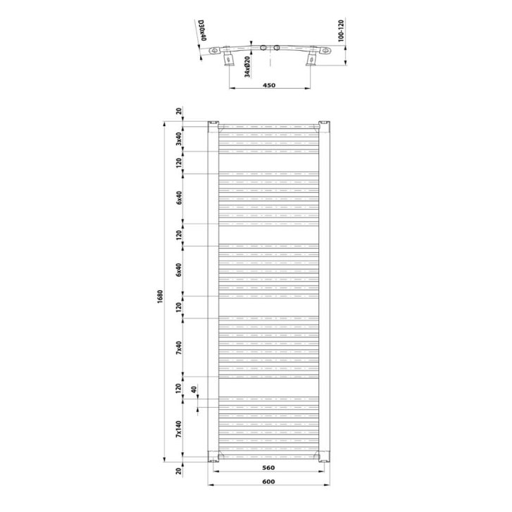 Aqualine Orbit - Vykurovacie teleso 168x60 cm, 1013 W, biela ILO66T