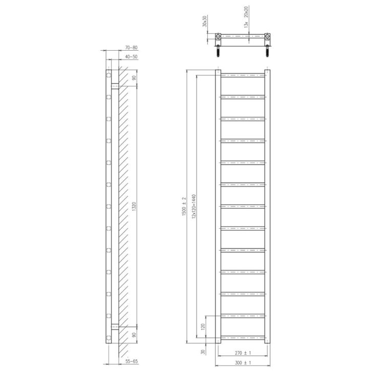 Sapho Metro Light - Vykurovacie teleso 30x150 cm, 276 W, matná čierna IR446TB