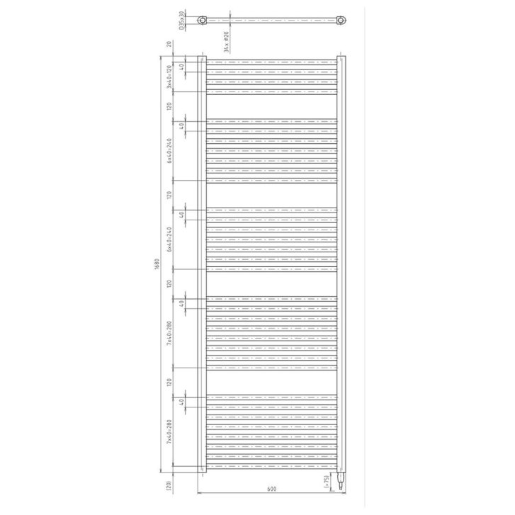 Aqualine - Vykurovacie teleso 60x168 cm, 800 W, matná čierna ILE66TB