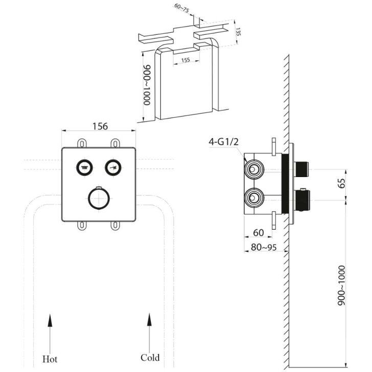 Sapho Smart Select - Termostatická sprchová batéria pod omietku, na 2 spotrebiče, s telesom, chróm RP042