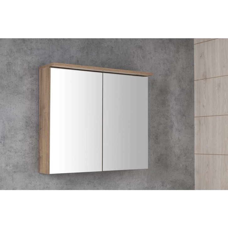 Aqualine KAWA - Zrkadlová skrinka s LED osvetlením, 80x70x22 cm, dub emporio WGL38S