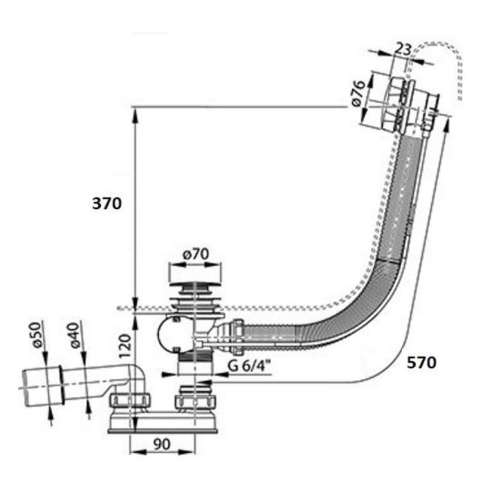 Ravak - Vaňová odtoková a prepadová súprava, dĺžka 570 mm, bowden, matná čierna X01745