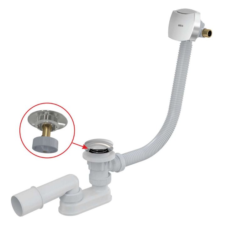 Alca - Vaňová odtoková a prepadová súprava s napúšťaním, dĺžka 1200 mm, Click-Clack, chróm A508CKM-120