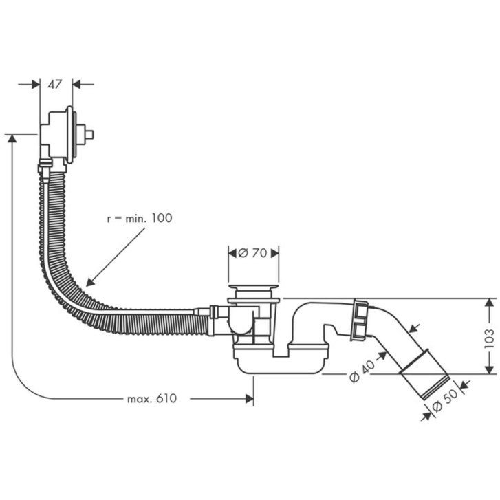 Hansgrohe Flexaplus - Odtoková a prepadová súprava na normálne vane 58140180