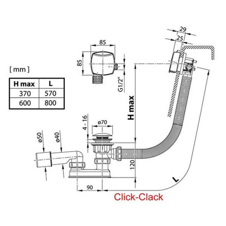 Ravak - Vaňová odtoková a prepadová súprava, dĺžka 570 mm, ClickClack, chróm X01377