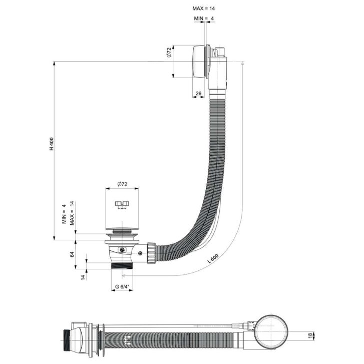 Polysan - Vaňová odtoková a prepadová súprava, dĺžka 60 cm, biela 71850.1