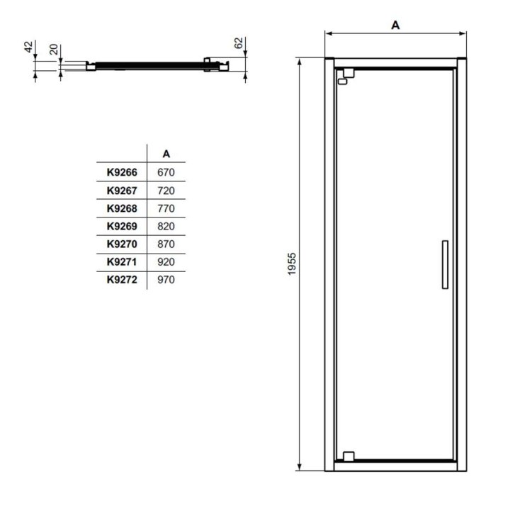 Ideal Standard Connect 2 - Pivotové sprchové dvere 100 cm, silver bright/číre sklo K9272EO